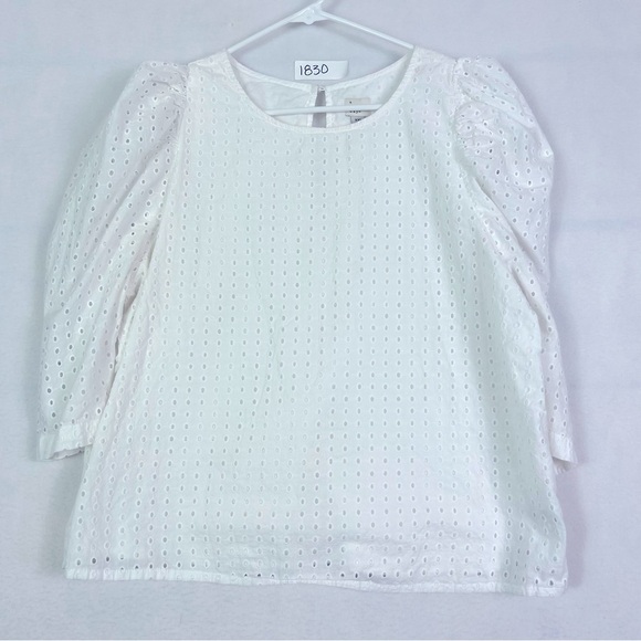 A new day Blouse Womens 2XL White Eyelet Balloon Sleeve Regular Scoop Neck - Picture 2 of 10